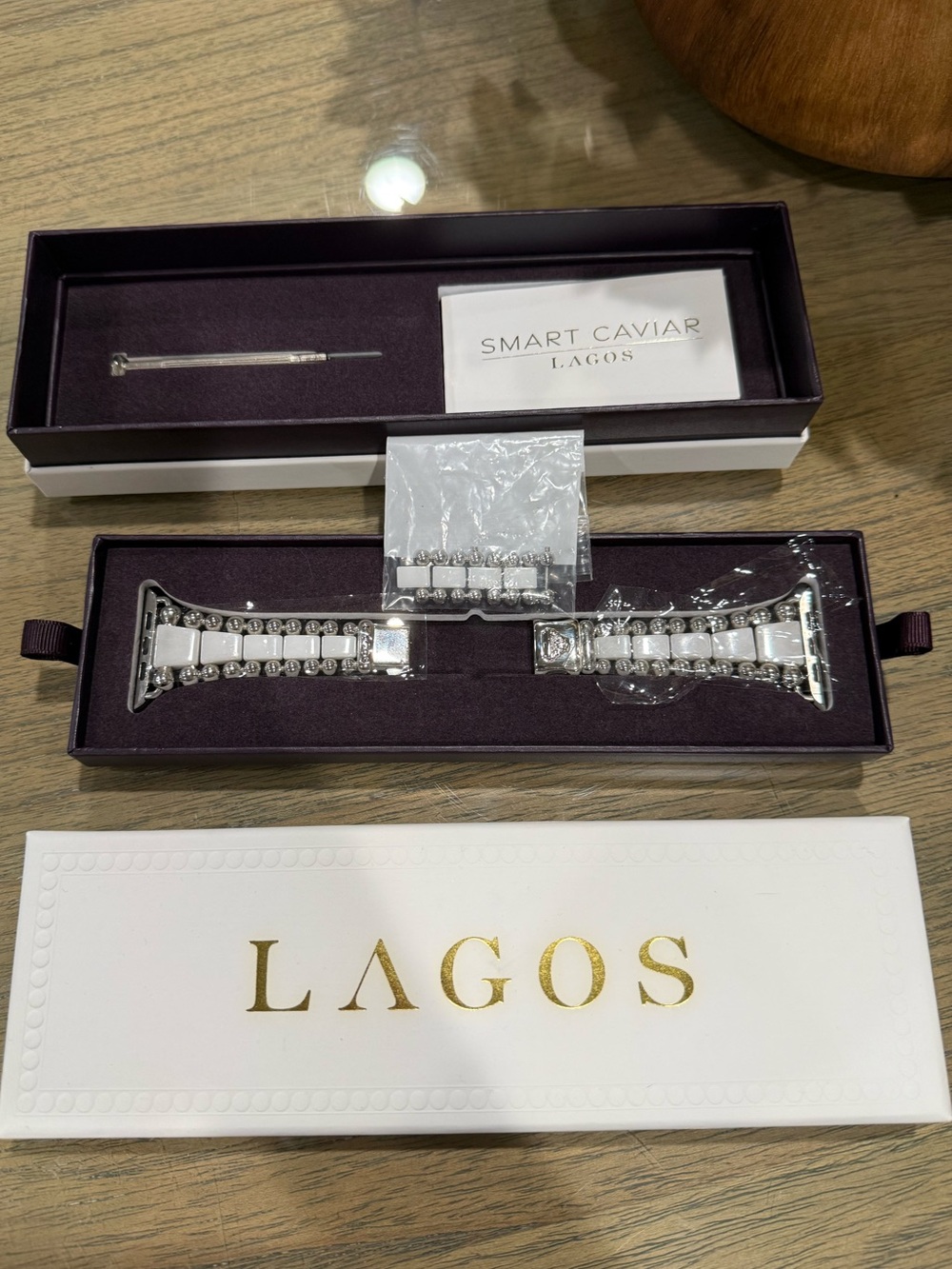 LAGOS CAVIAR APPLE WATCH BAND WHITE CERAMIC  NWOT